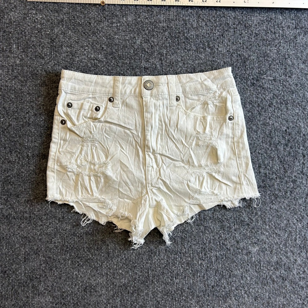 Aeropostale Shorts Womens Size 2 White High Rise Distressed Denim Frayed Hem